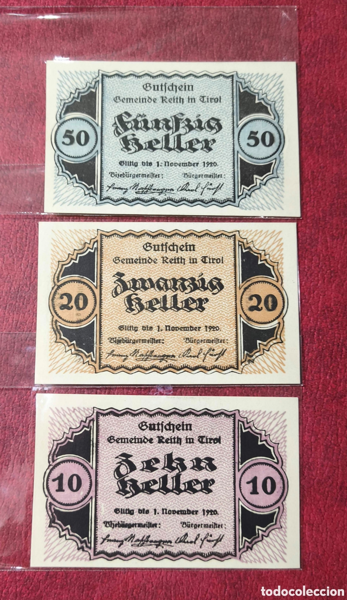 Billetes extranjeros: Austria. 1920. Notgelds. 10, 20 y 50 heller
