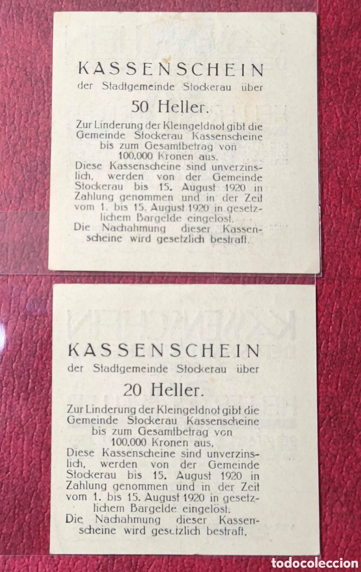 Billetes extranjeros: Austria. 1920. Notgelds. 20 y 50 heller - Foto 2
