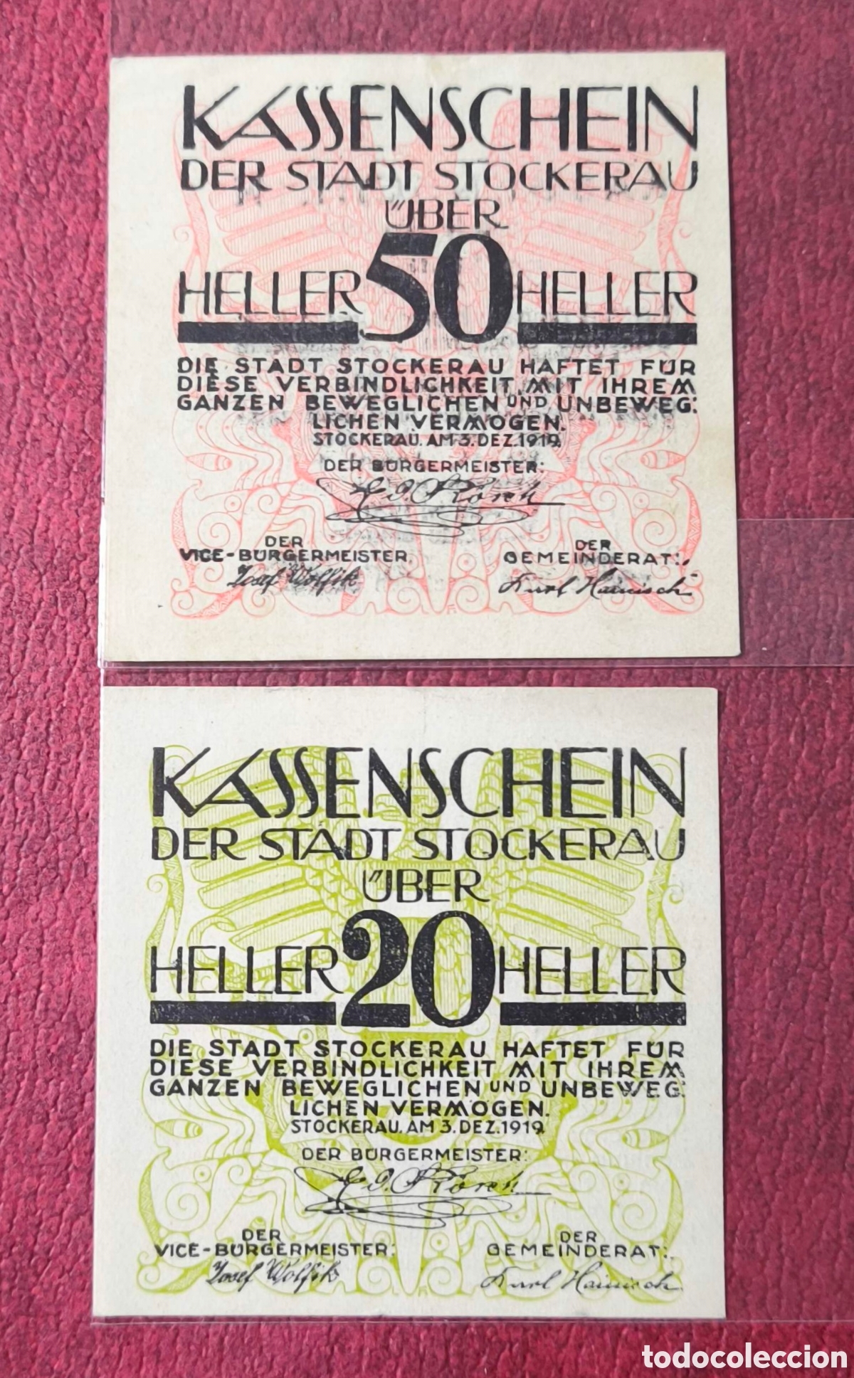 Billetes extranjeros: Austria. 1920. Notgelds. 20 y 50 heller