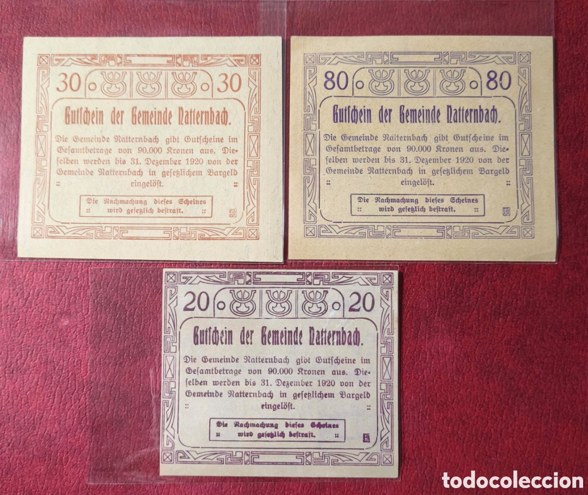 Billetes extranjeros: Austria. 1921. Notgelds. 20, 30 y 80 heller - Foto 2