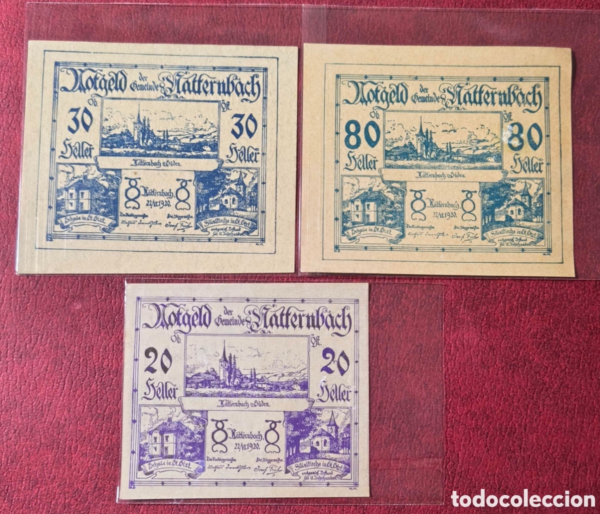 Billetes extranjeros: Austria. 1921. Notgelds. 20, 30 y 80 heller - Foto 1