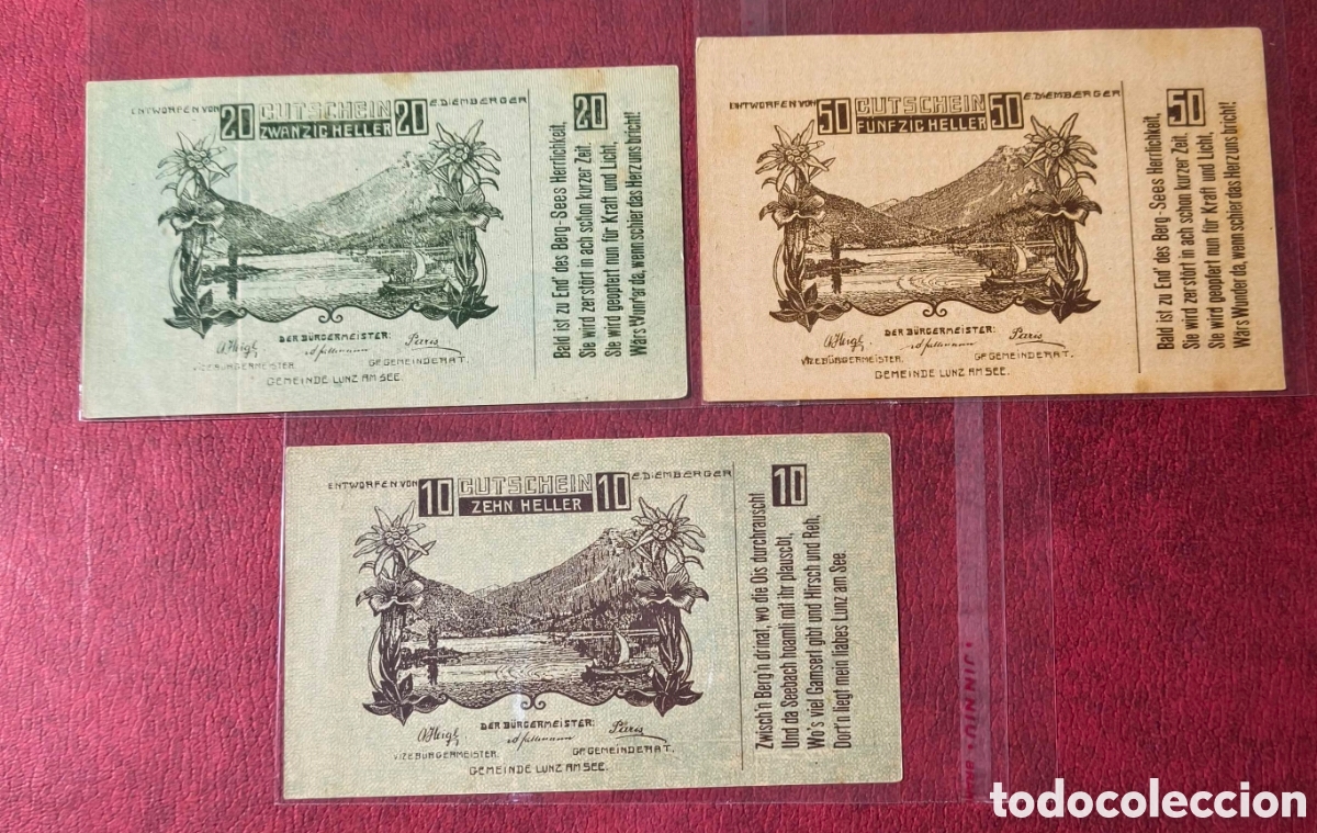 Billetes extranjeros: Austria. 1920. Notgelds. 10, ,20 y 50 heller