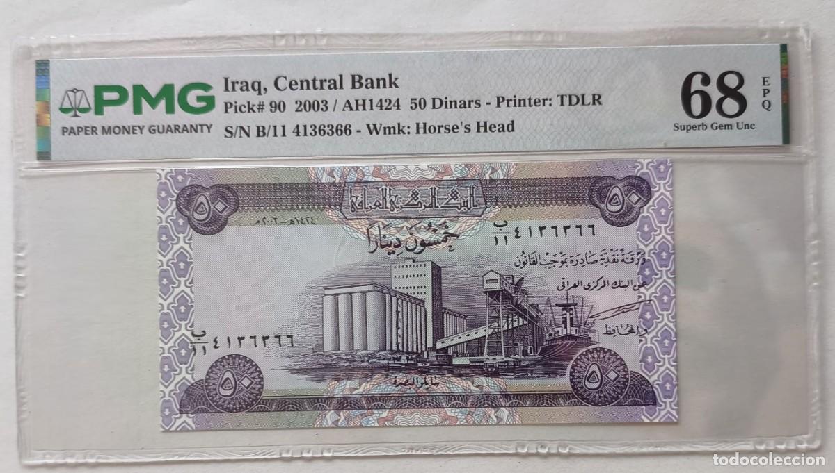 Billetes extranjeros: Billete Iraq 50 Dinares 2003 PMG 68 Superb Gem Uncirculated Pick 90