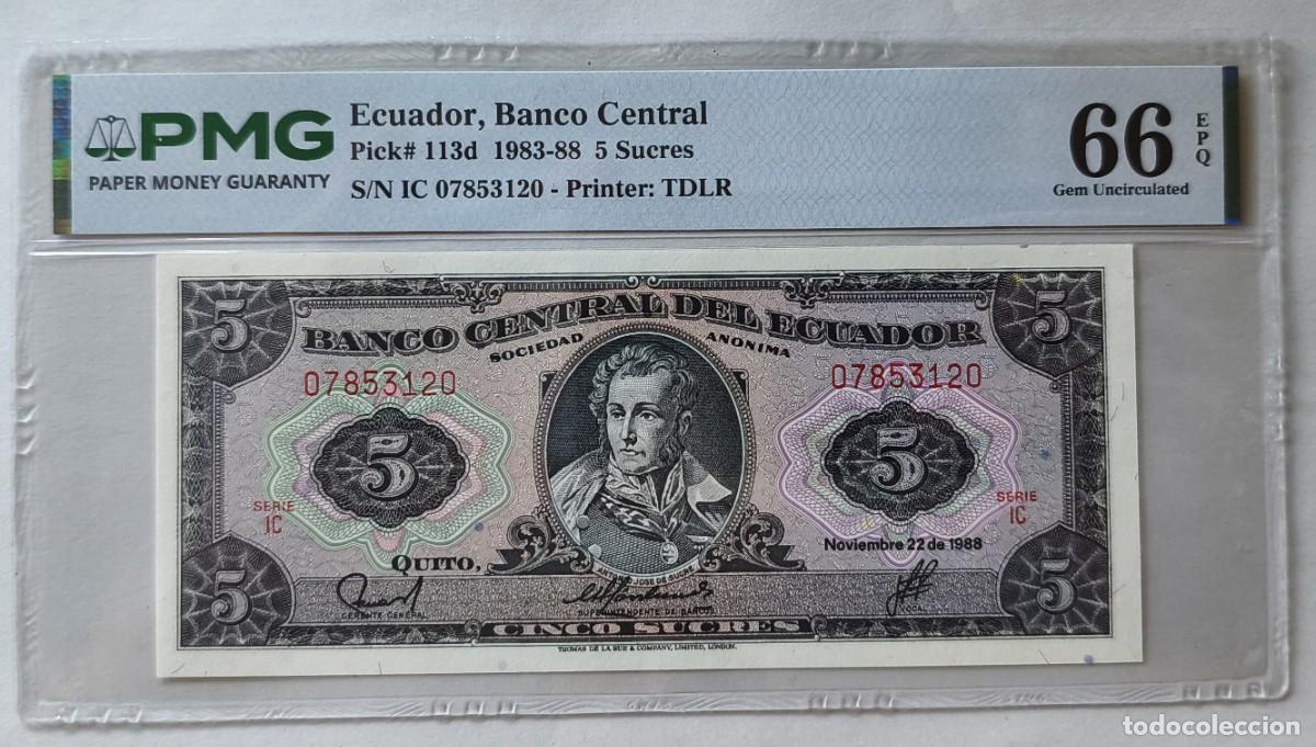 Billetes extranjeros: Billete Ecuador 5 sucres 1983-88 Pick 113d PMG 66 Gem Uncirculated