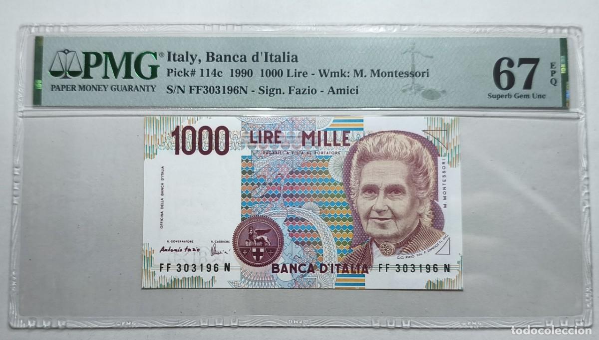 Billetes extranjeros: Billete Italia 1000 Liras 1990 Pick 114c PMG 67 Superb Gem Uncirculated