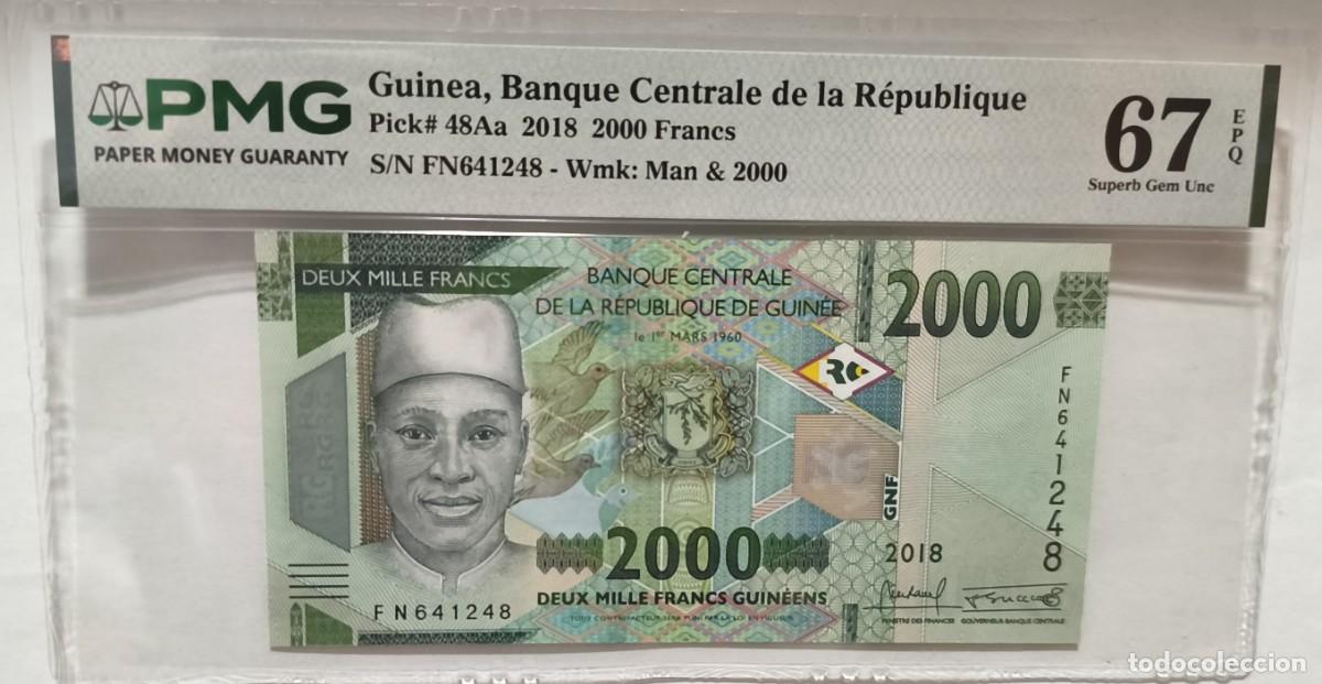 Billetes extranjeros: Billete Guinea 2000 Francos 2018 P-48Aa PMG 67 Superb Gem Uncirculated