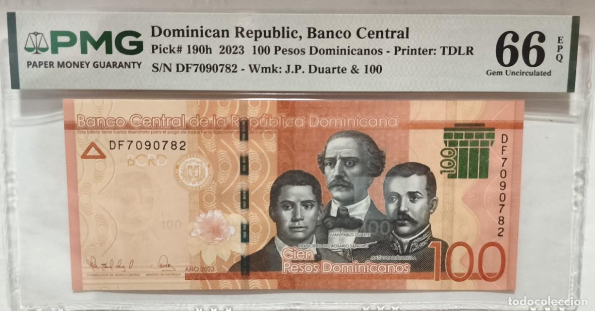 Billetes extranjeros: Billete Rep&uacute;blica Dominicana 100 Pesos dominicanos 2023 P-190h PMG 66 Gem Uncirculated