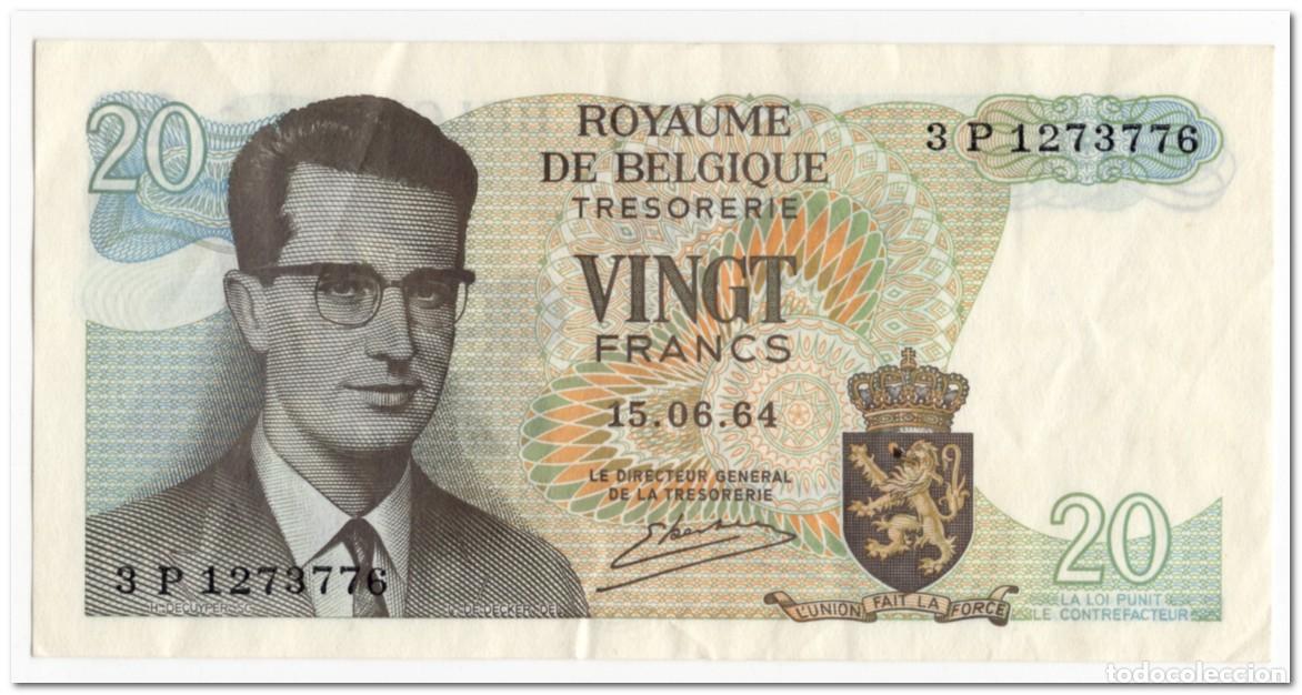 Billetes extranjeros: BELGIUM,20 FRANCS,1964,P.138,VF