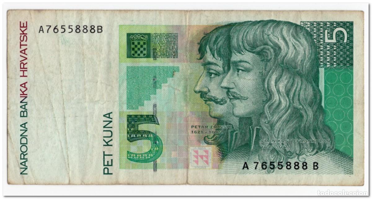 Billetes extranjeros: CROATIA,5 KUNA,1993(1994),P.28,FINE