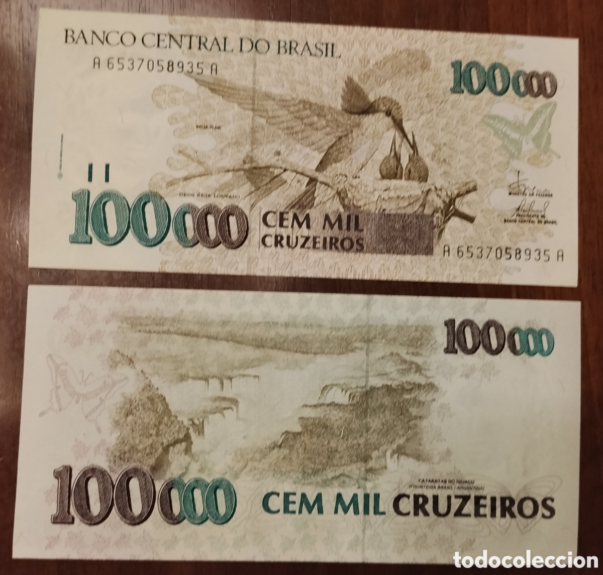 Billetes extranjeros: BRASIL : 100000 Cruzeiros 1993.SC/UNC.Pk.#235d.firma 32