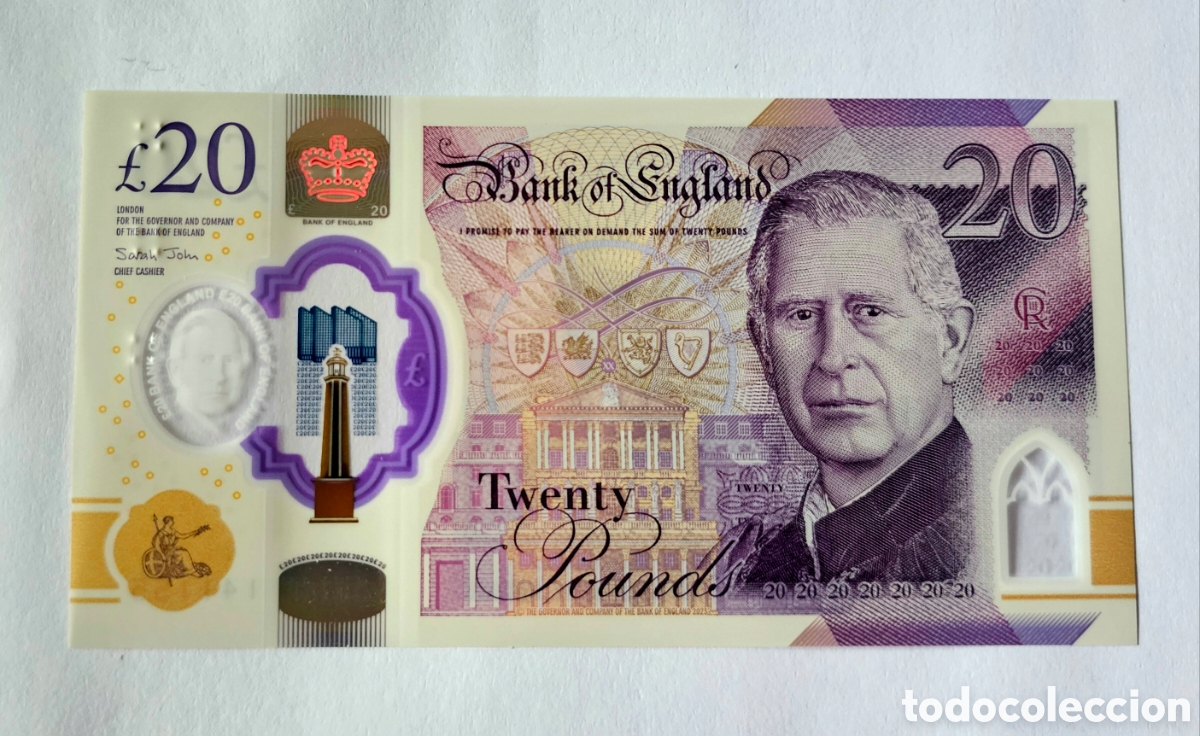 International Banknotes: Billete de 20 libras del Rey Carlos III de Inglaterra