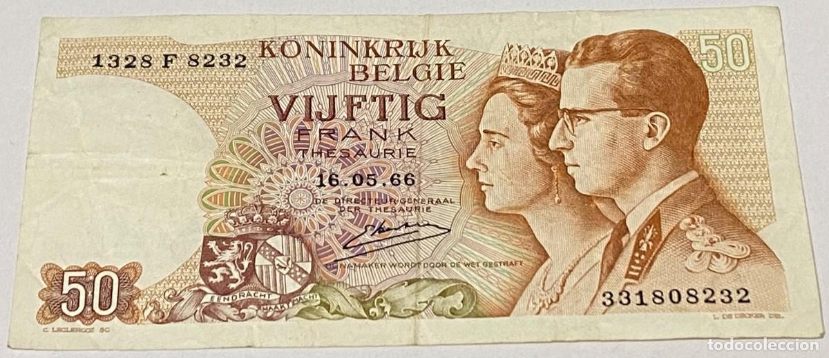 Billetes extranjeros: Billete 1966. 50 Francos. Rey Balduino I y Fabiola. P-139a.3.2. B&eacute;lgica. MBC. Firma: Emile Kestens.
