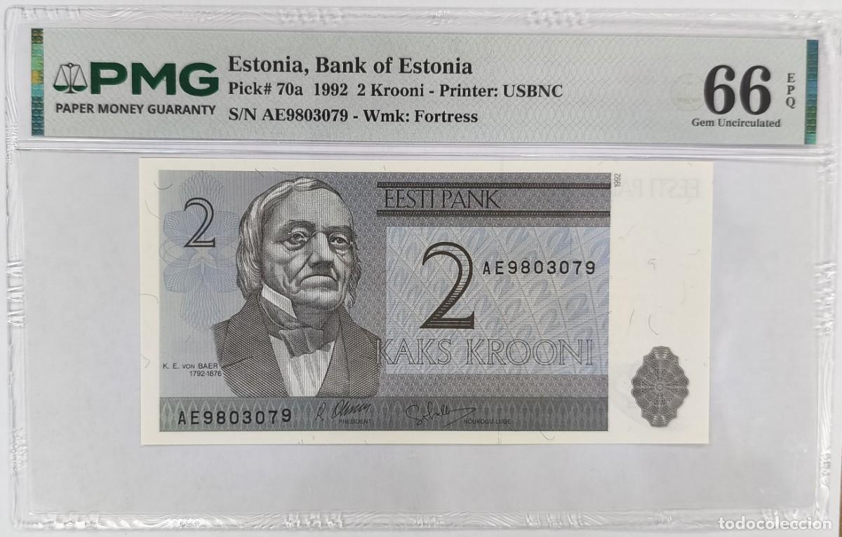 Billetes extranjeros: Billete Estonia 2 Krooni 1992 Pick 70a PMG 66 Gem Uncirculated