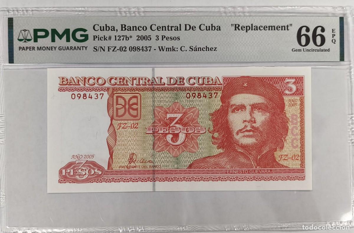 Billetes extranjeros: Billete Cuba 3 Pesos 2005 Pick 127b PMG 66 Gem Uncirculated