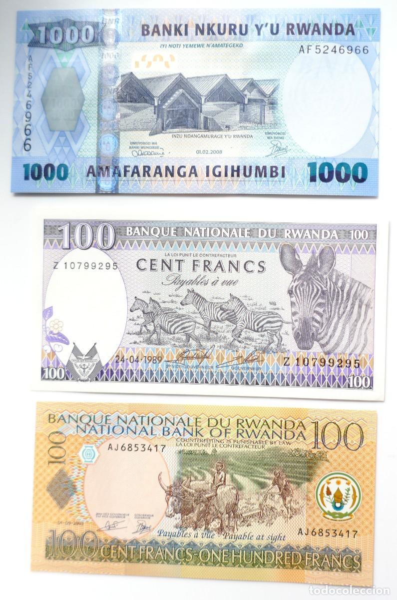 Billets internationaux: LOTE 3 BILLETES DE RUANDA DE 2 de 100 francos y 1 de 1000