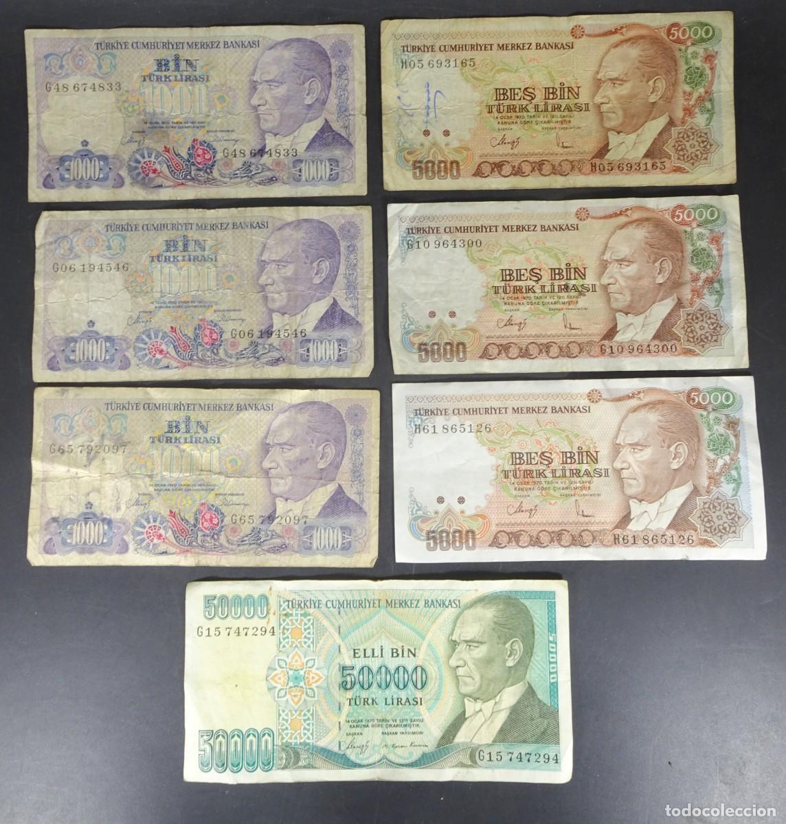 Billetes extranjeros: LOTE DE ANTIGUOS BILLETES , LIRAS TURCAS, VARIADOS, VER FOTOS