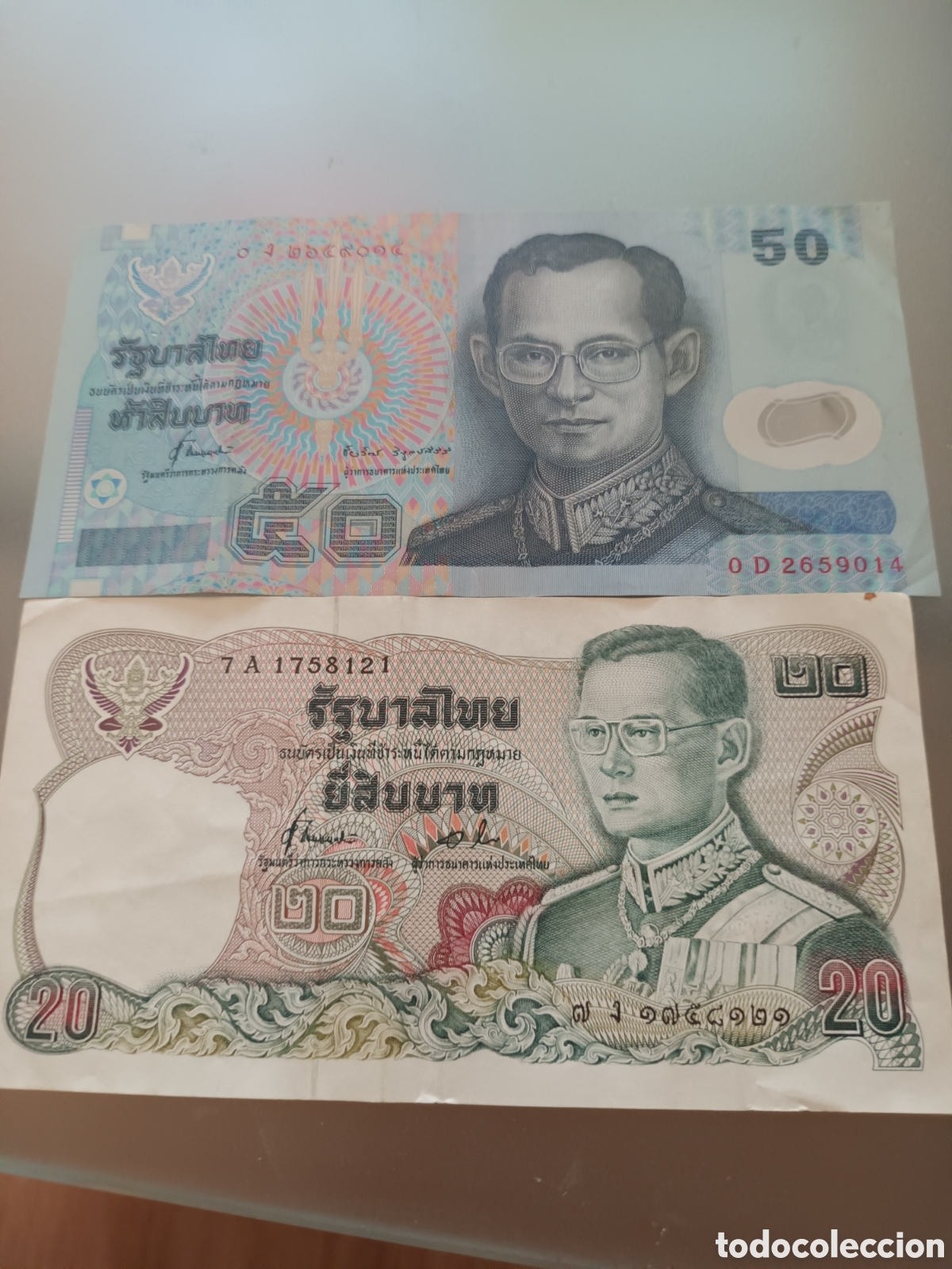 International Banknotes: LOTE DE 2 BILLETES TAILANDESES DE 20 Y 50 BATH A&Ntilde;O 1994