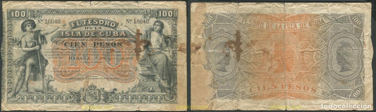 Billetes extranjeros: 9873 CUBA 1891 100 PESOS EL TESORO DE LA ISLA DE CUBA 1891