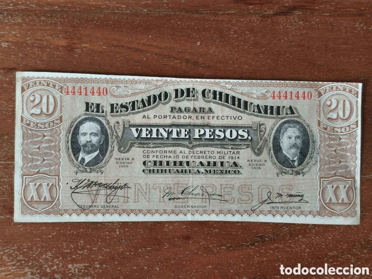 Billetes extranjeros: 20 pesos 1914 M&eacute;xico revolucionario