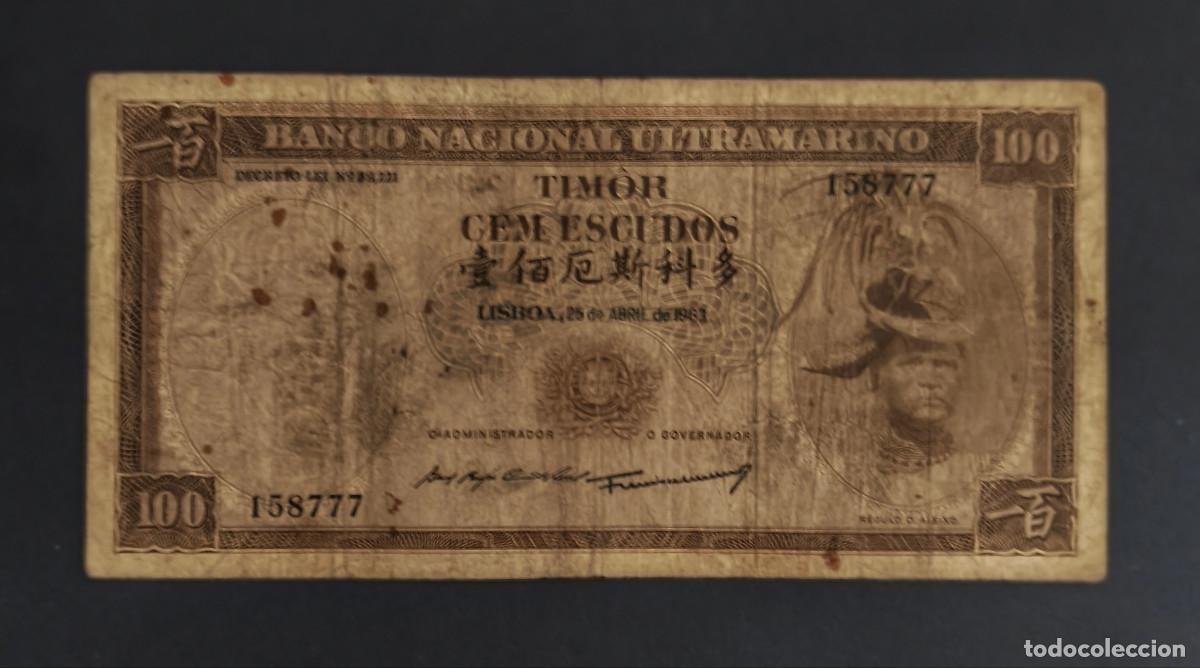 Billetes extranjeros: TIMOR. 100 escudos 25.04.1963. Pick 28. Variante de firmas.