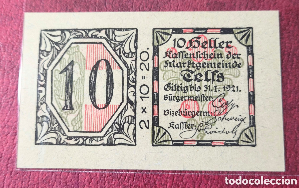 Billetes extranjeros: Austria 1921. Notgeld. 10 heller - Foto 1