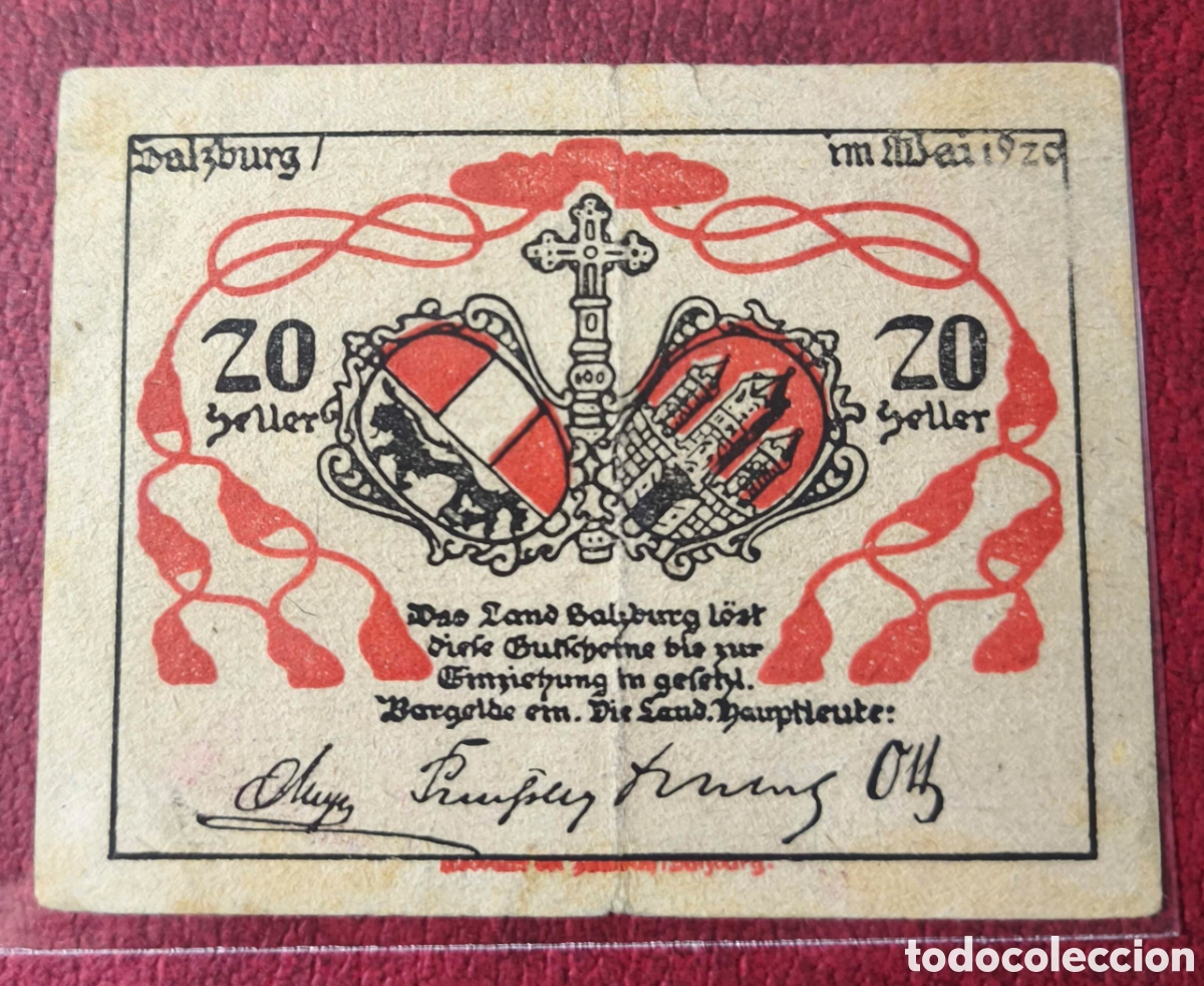 Billetes extranjeros: Austria. 1920. Notgeld. 20 heller - Foto 2