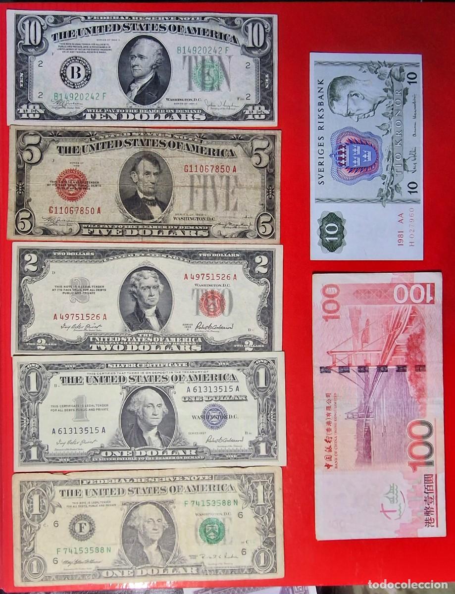 Billetes extranjeros: LOTE 7 BILLETES ESTADOS UNIDOS y MUNDO|SOLO ACEPTO PAYPAL| BILLETE 1 2 5 10 DOLARES 1928 a 1995 LEER