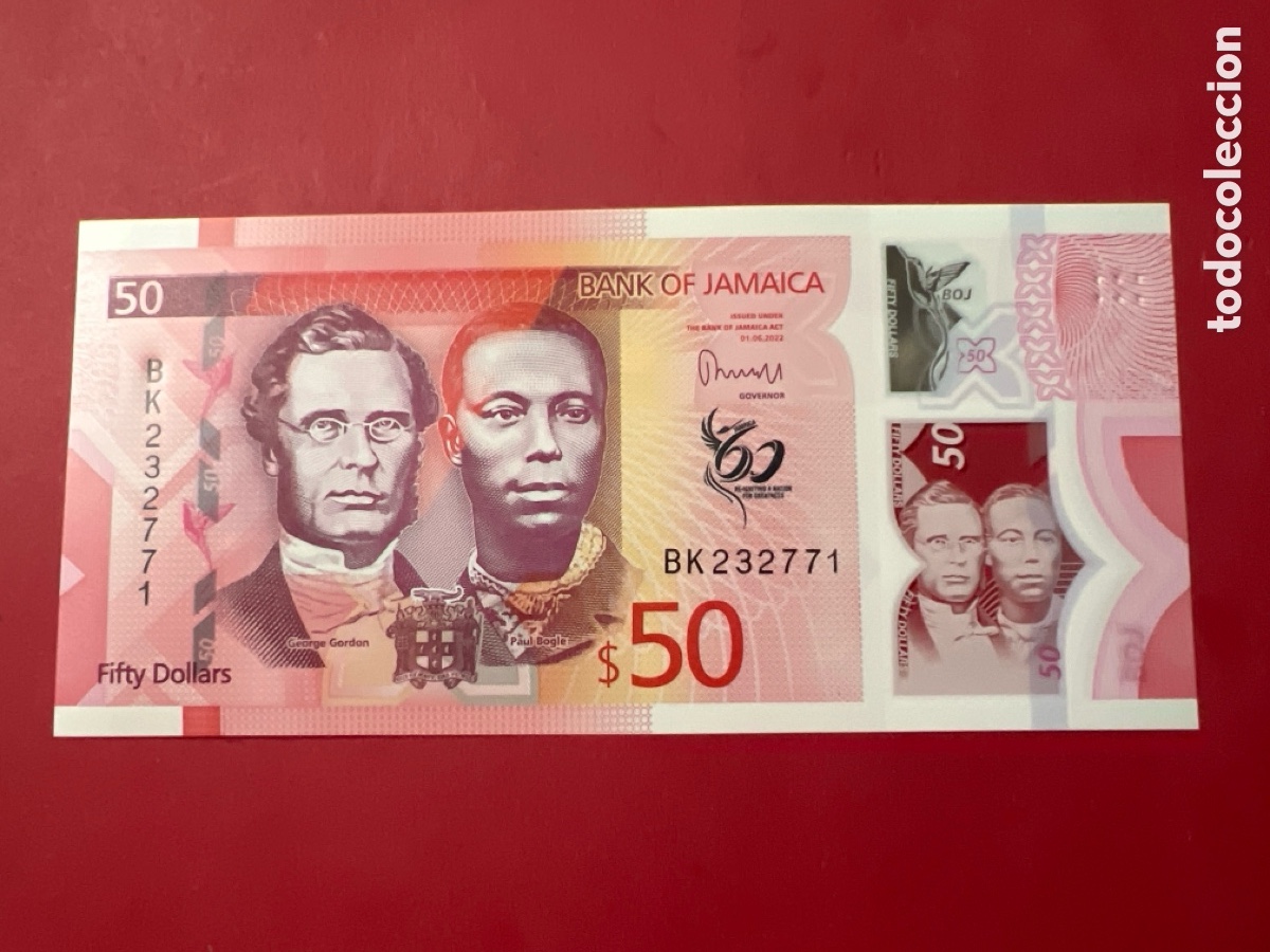Billetes extranjeros: V92. Billete Jamaica 50 D&oacute;lares Conmemorativo 2022