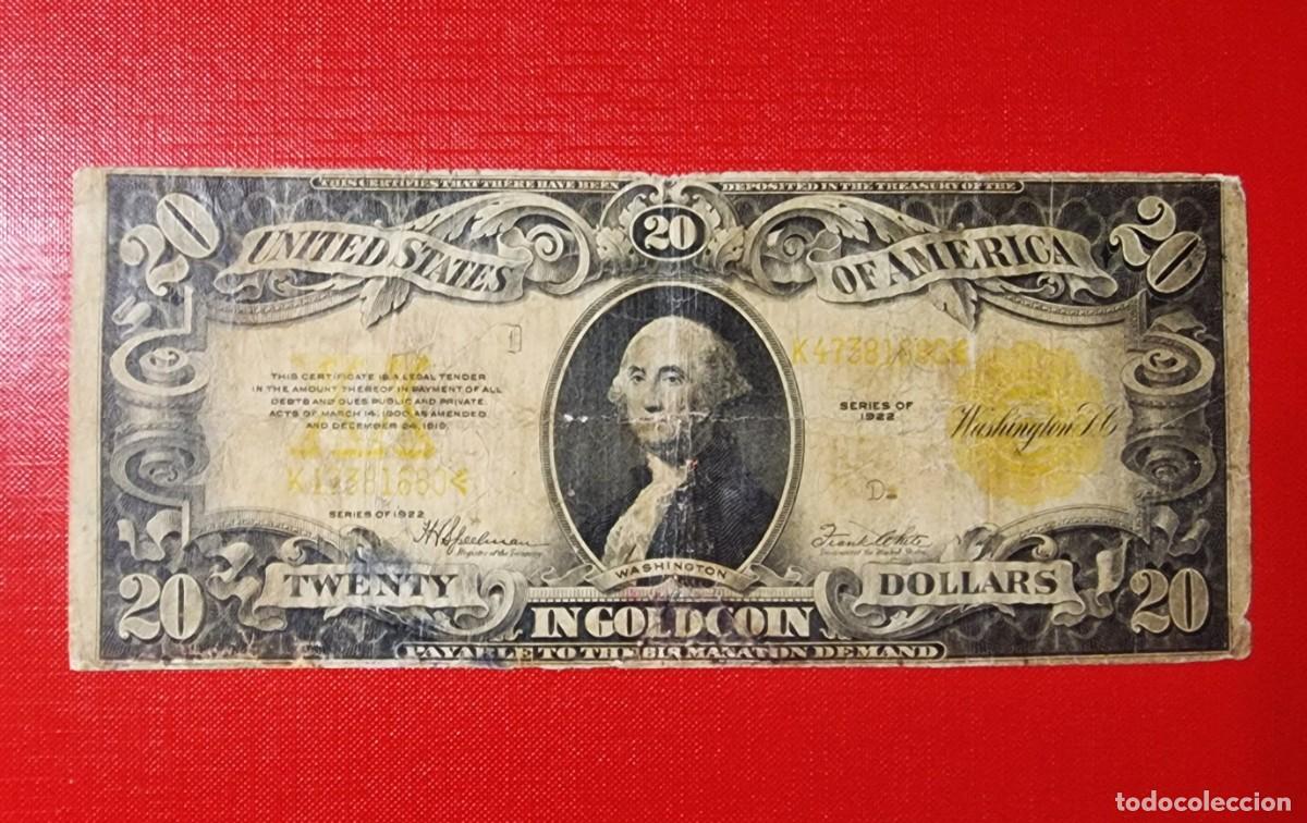 Billetes extranjeros: ESTADOS UNIDOS USA GOLD COIN CERTIFICATE |SOLO ACEPTO PAYPAL| BILLETE $ 20 DOLARES 1922 LEER DESCRIP
