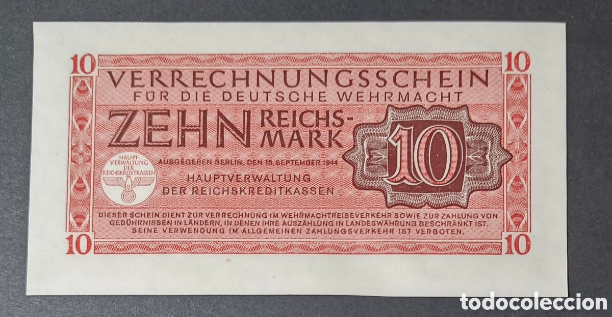 Billetes extranjeros: ALEMANIA. III reich. II G.M. WEHRMACHT. 10 reichsmark 1944. SC-/SC.