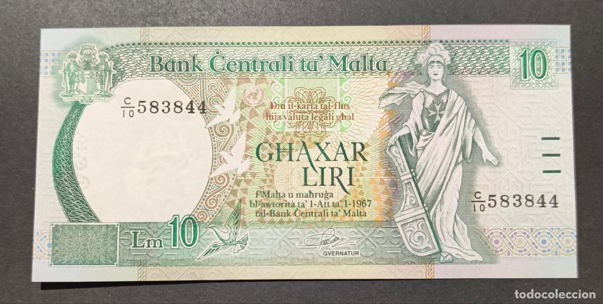 Billetes extranjeros: MALTA. 10 liri L.1967 (1989). Pick 43. N&ordm; de la izquierda del mismo tama&ntilde;o