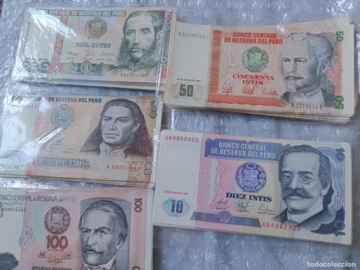 Internationale Banknoten: Billetes de Per&uacute; 1000,500,100,50,10 Intis