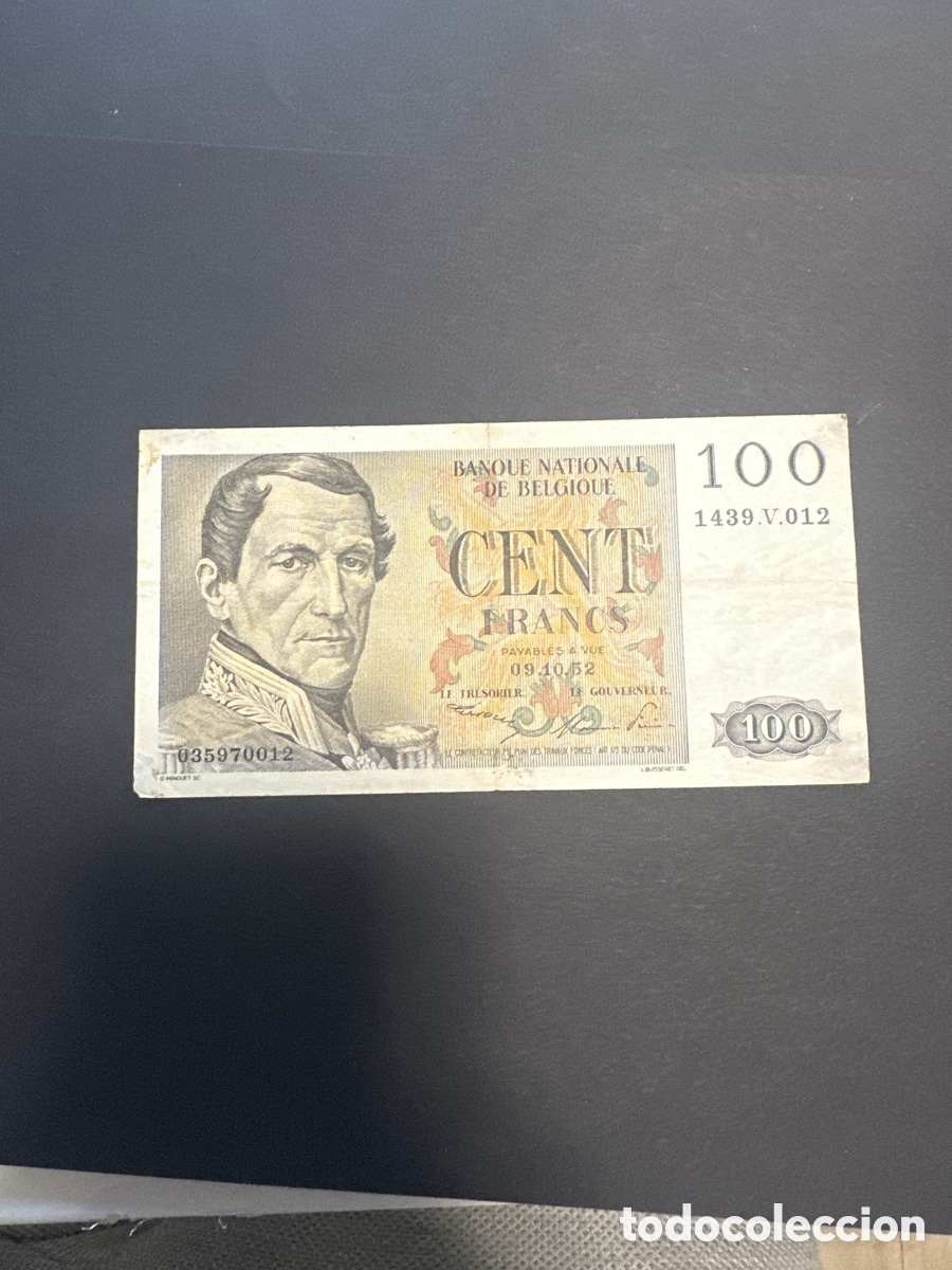 Billetes extranjeros: Billete de B&eacute;lgica 100 francos 1952