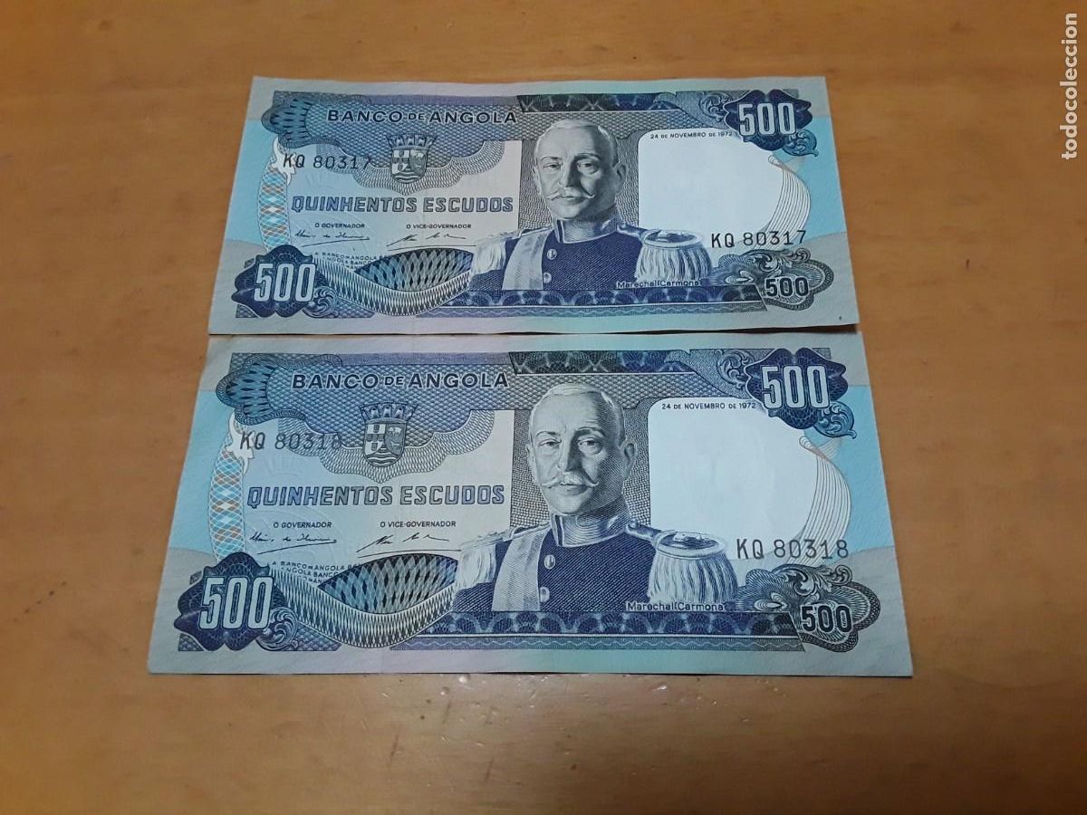 International Banknotes: ANGOLA- PAREJA BILLETES CORRELATIVOS 500 ESCUDOS A&Ntilde;O 1972 SIN CIRCULAR.