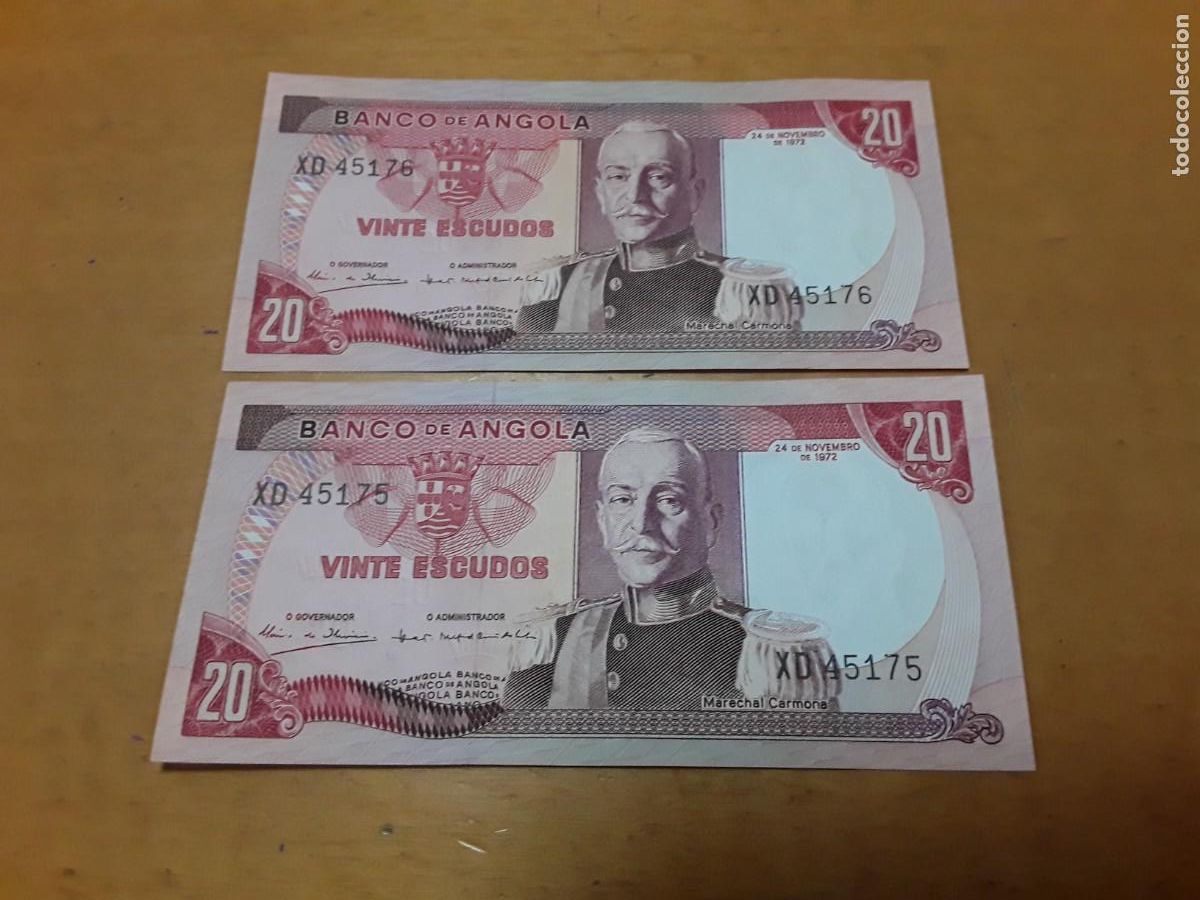 Billetes extranjeros: ANGOLA- PAREJA BILLETES CORRELATIVOS 20 ESCUDOS A&Ntilde;O 1972 SIN CIRCULAR.