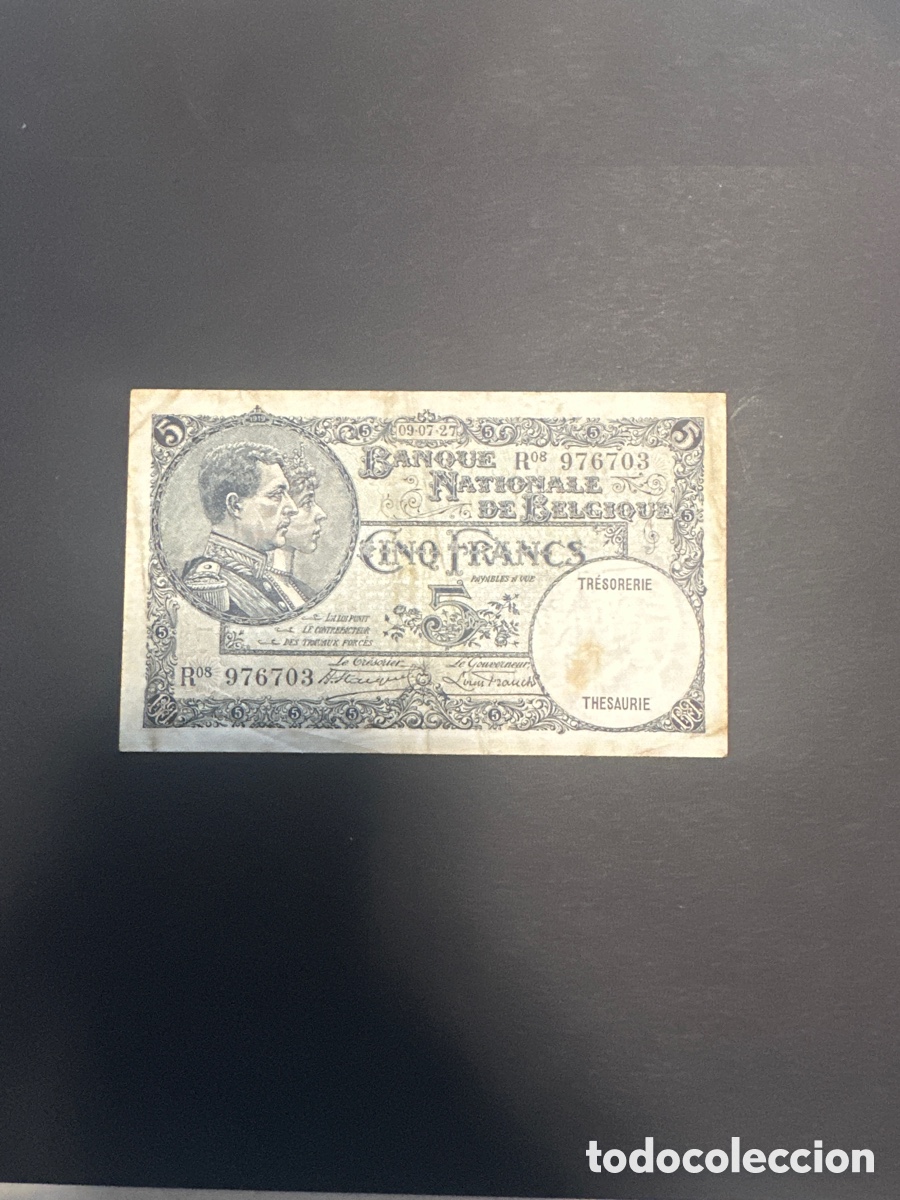 Billetes extranjeros: Billete de B&eacute;lgica de 5 francos a&ntilde;o 1927