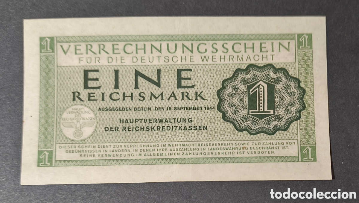 Billetes extranjeros: ALEMANIA. III reich. II G.M. WEHRMACHT. 1 reichsmark 1944.