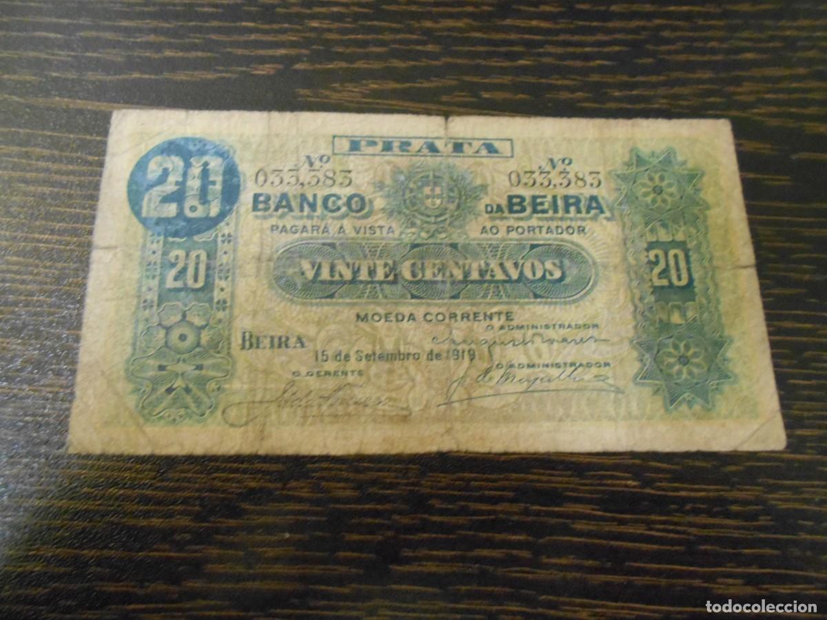 Billetes extranjeros: MOZAMBIQUE, BANCO DA BEIRA, PICK R2a, BILLETE RAR&Iacute;SIMO, 20 CENTAVOS 1919, RC