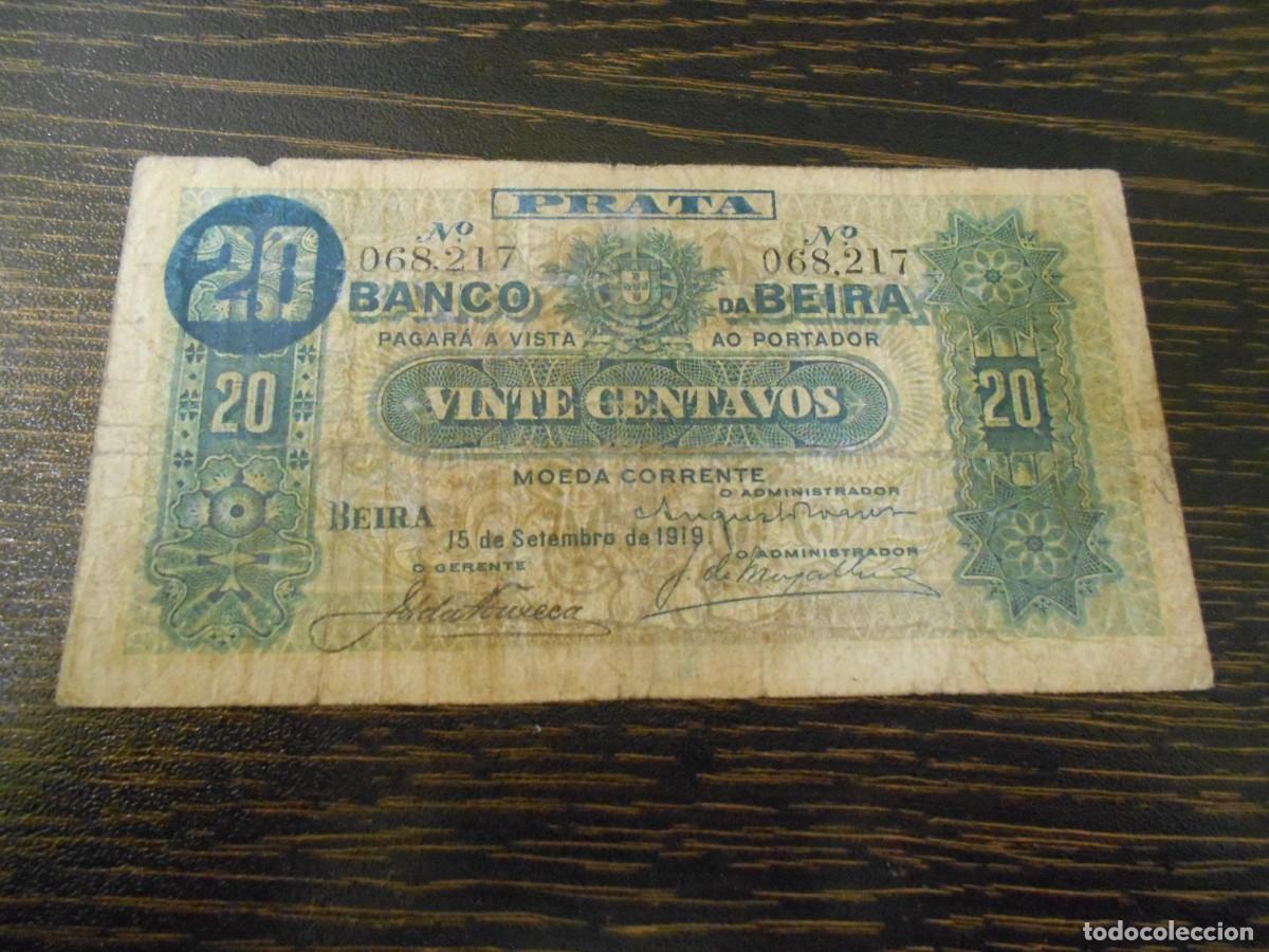 Billetes extranjeros: MOZAMBIQUE, BANCO DA BEIRA, PICK R2a, BILLETE RAR&Iacute;SIMO, 20 CENTAVOS 1919, RC