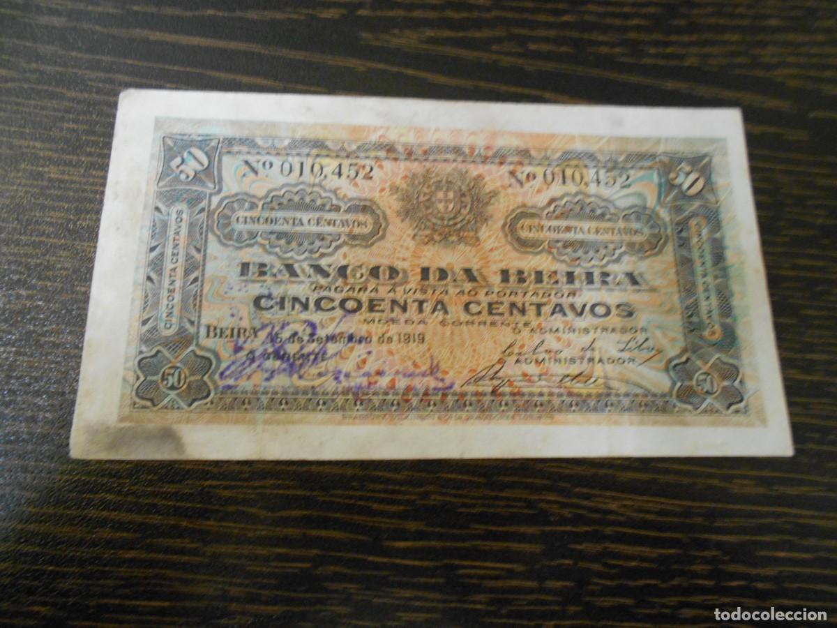 Billetes extranjeros: MOZAMBIQUE, BANCO DA BEIRA, PICK R3a, BILLETE RAR&Iacute;SIMO, 50 CENTAVOS 1919, RC