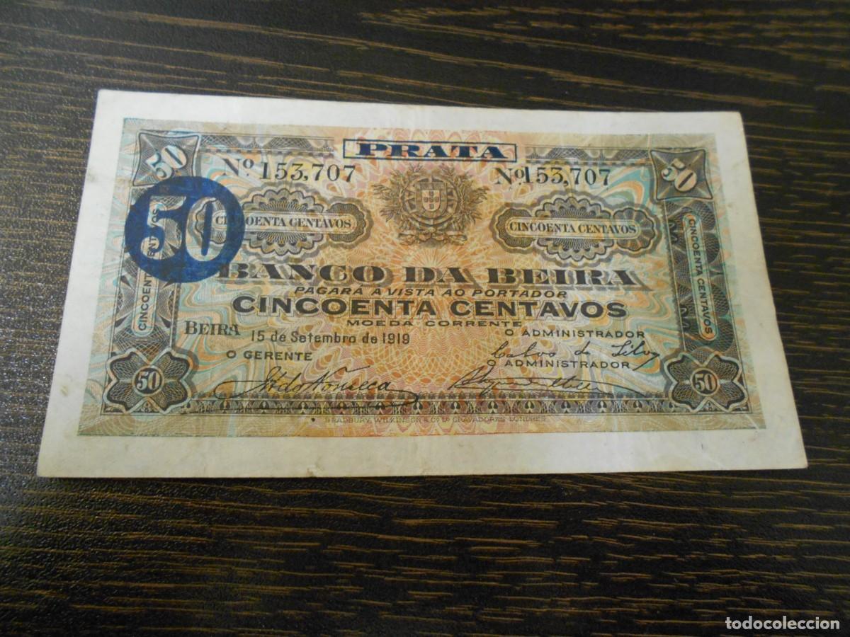 Billetes extranjeros: MOZAMBIQUE, BANCO DA BEIRA, PICK R4a, BILLETE RAR&Iacute;SIMO, 50 CENTAVOS 1919 PRATA, RC