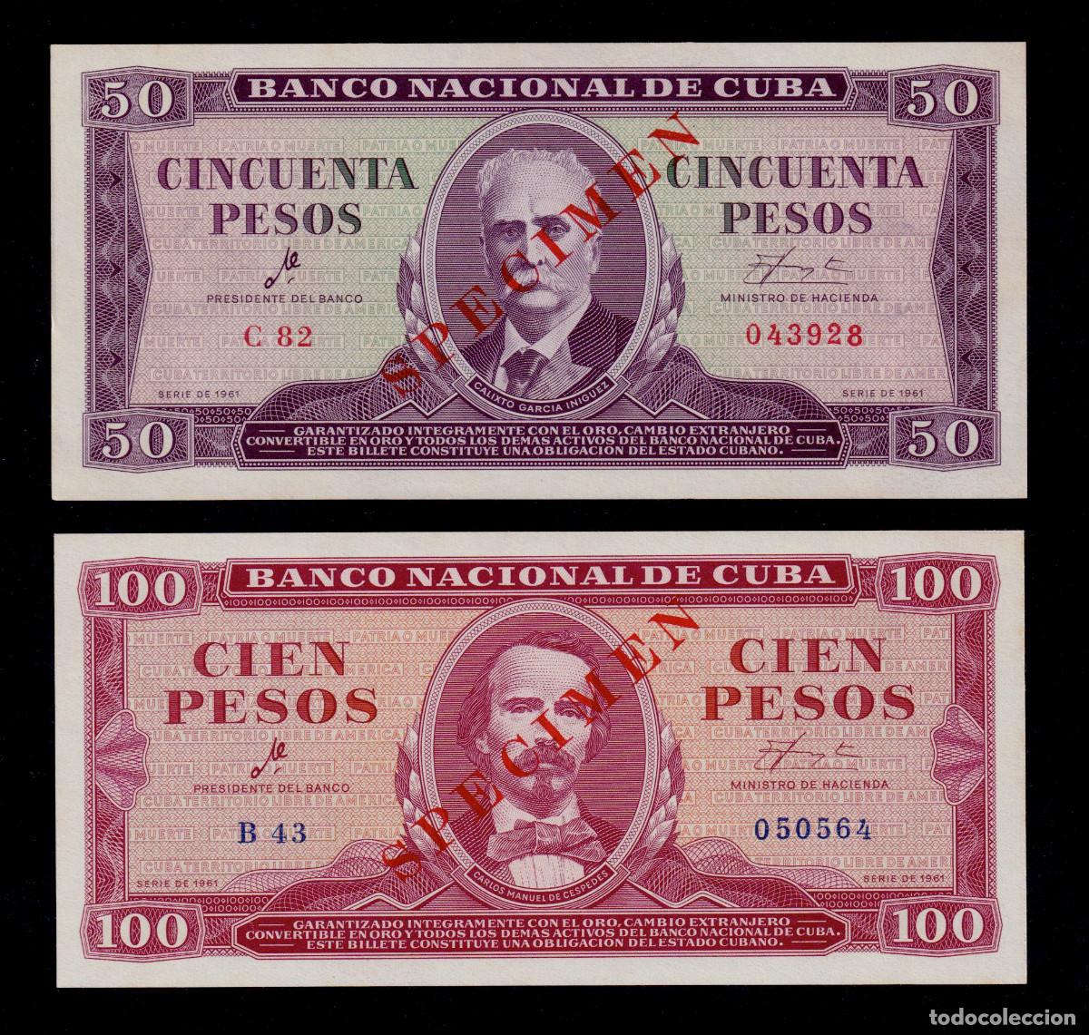 Billetes extranjeros: CUBA 50 PESOS 100 PESOS 1961 UNC/SC SPECIMEN Pick.98as1 99as1 CHE GUEVARA SET LOTE 2 BILLETES (RARO