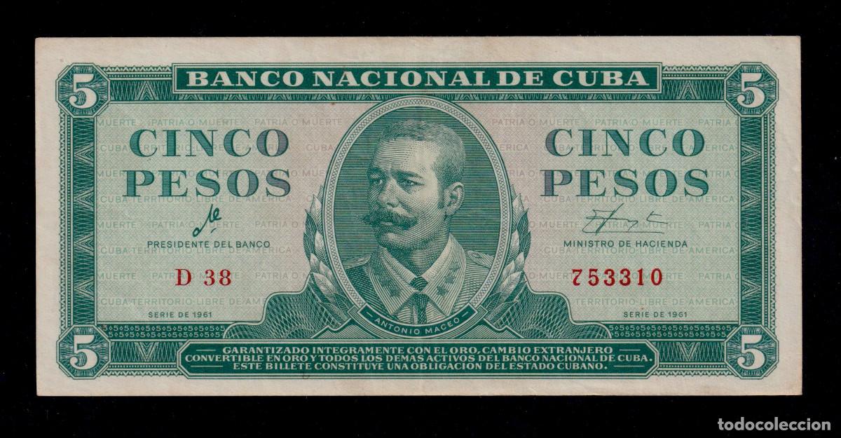 Billetes extranjeros: CUBA 5 PESOS 1961 XF/EBC- Pick.95a Serie.753310 Alfa D-38 CHE GUEVARA