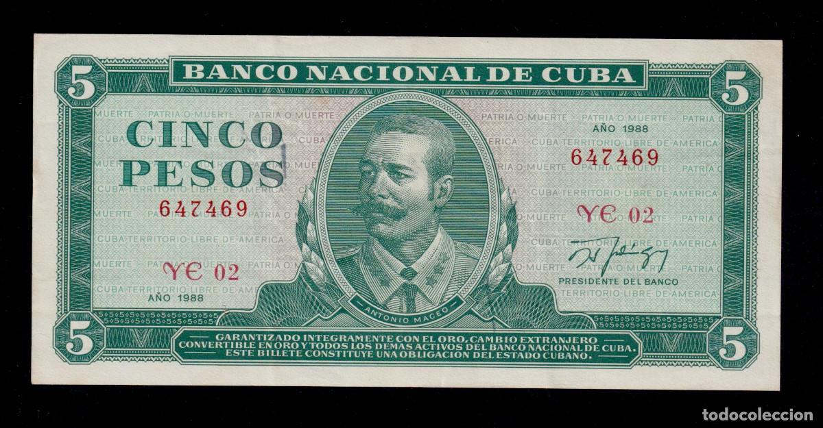 Billetes extranjeros: CUBA 5 PESOS 1988 XF/EBC- Pick.103i Serie.647469 Alfa YE-02