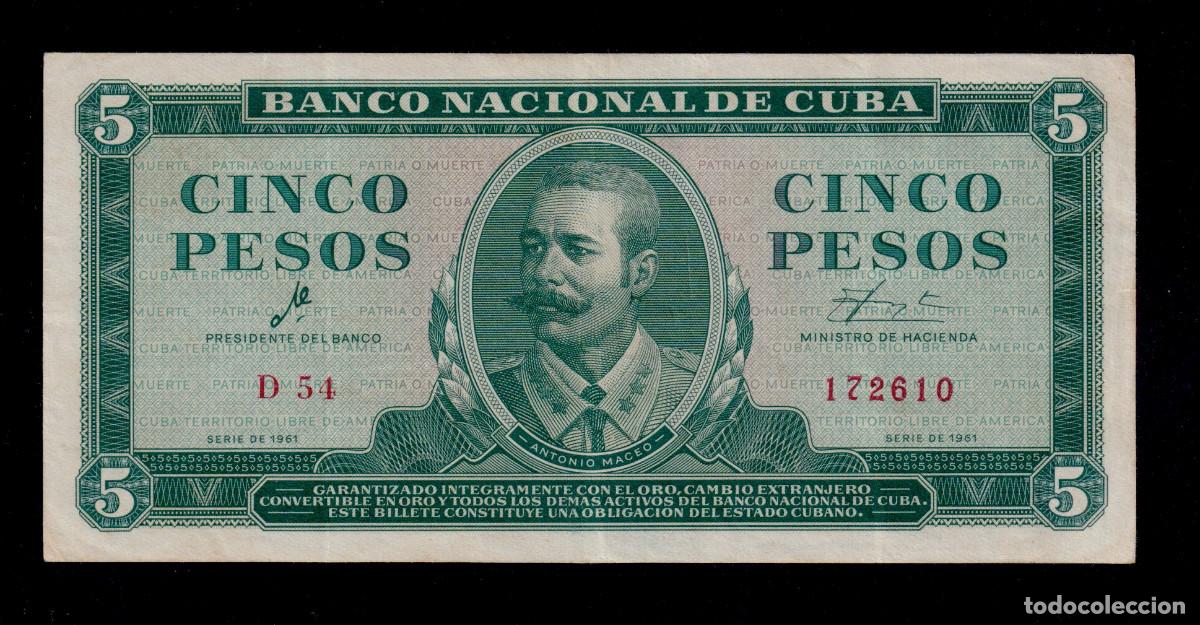 Billetes extranjeros: CUBA 5 PESOS 1961 XF/EBC- Pick.95a Serie.172610 Alfa D-54 CHE GUEVARA