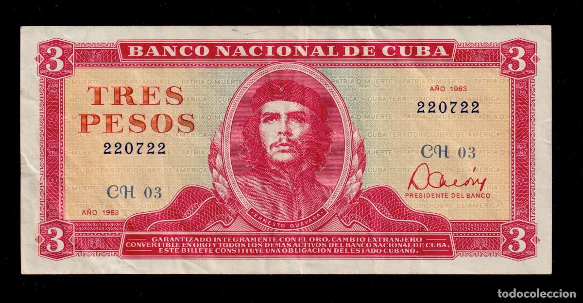 Billetes extranjeros: CUBA 3 PESOS 1983 VF/MBC+ Pick.107a Serie.220722 Alfa CH-03