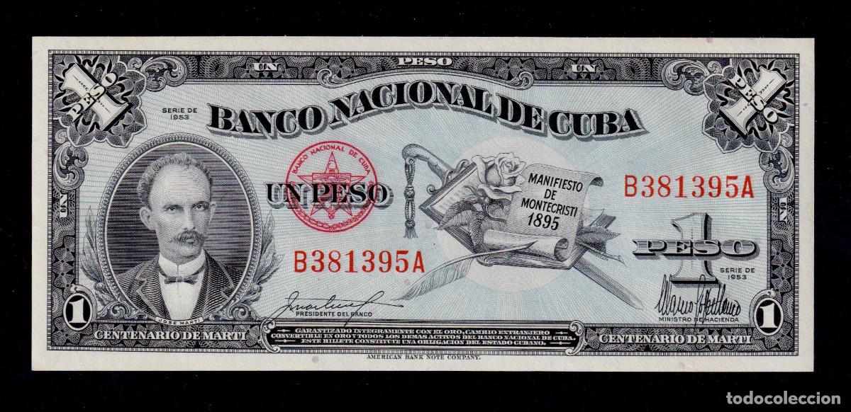 Billetes extranjeros: CUBA 1 PESO 1953 UNC/SC Pick.86 CONMEMORATIVO POR EL MANIFIESTO DE MONTECRISTI JOSE MARTI