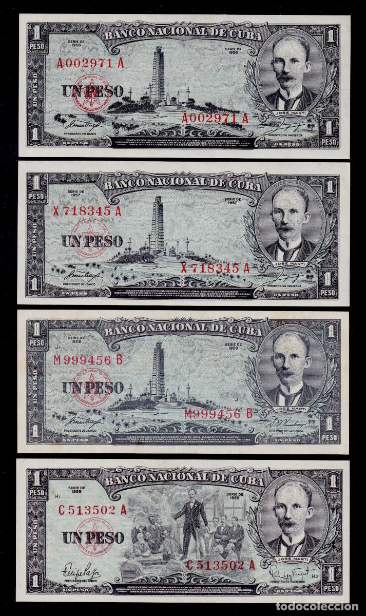 Billetes extranjeros: CUBA 1 PESO 1956 1 PESO 1957 1 PESO 1958 1 PESO 1959 UNC/SC Pick.87a 87b 87c 90a SET 4 BILLETES