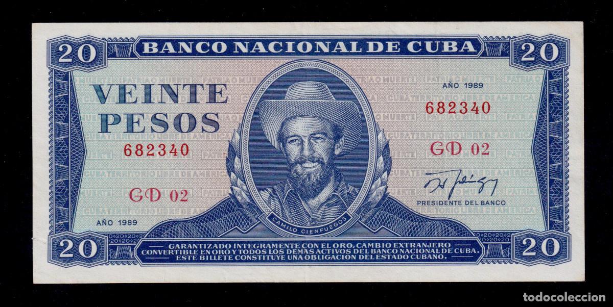 Billetes extranjeros: CUBA 20 PESOS 1989 XF/EBC- Pick.105f Serie 682340 Alfa GD-02 CAMILO CIENFUEGOS