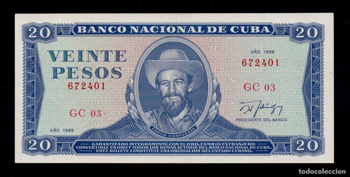 Billetes extranjeros: CUBA 20 PESOS 1988 XF/EBC- Pick.105e Serie 672401 Alfa GC-03 CAMILO CIENFUEGOS